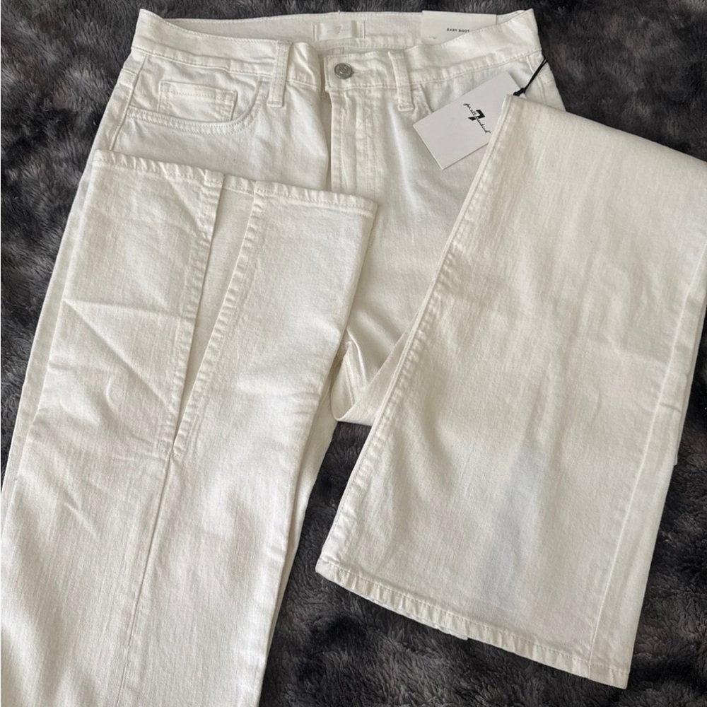 7 For All Mankind Women's Cream Straight Leg Jeans